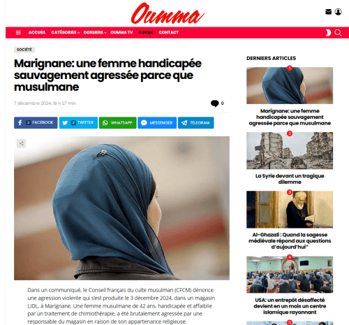 Une femme musulmane handicapée sauvagement agressée 1 Marignane: une femme handicapée sauvagement agressée parce que musulmane